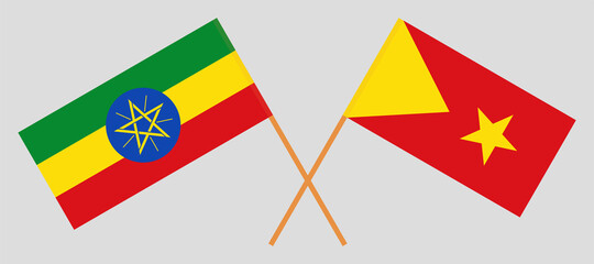 Crossed flags of Ethiopia and Tigray. Official colors. Correct proportion