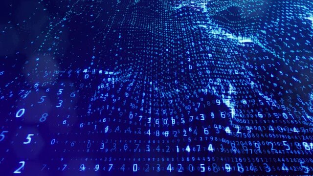 3d loop background, concept of digital data processing, calculation and visualization of computation. Counters of numbers in rows of lines on plane. Blue digital information bg with numbers. Sci-fi bg