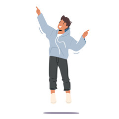 Youth, Happiness and Freedom Concept. Little Boy Playing and Jumping Isolated on White Background. Child Celebrate Party