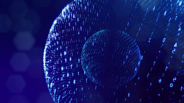 3d loop background, concept of digital data processing, calculation and visualization of computation. Counters of numbers in rows of lines on spheres. Blue digital information bg with numbers. Sci-fi