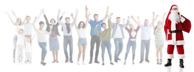 Santa Claus and many happy people