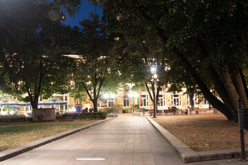 Sunset view of Freedom Square in city of Ruse, Bulgaria