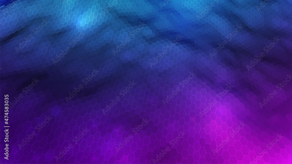 Poster abstract blue background. dark hexagon pattern. virtual computer landscape. technology style. sci-fi
