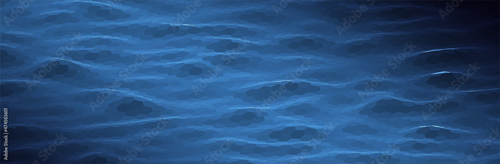 Poster abstract blue background. dark hexagon pattern. virtual computer landscape. technology style. sci-fi
