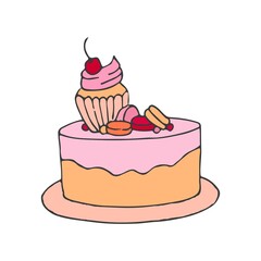 Happy Birthday Vector Card with Colorful Cake.. Cute Praty Cake. Vector illustration