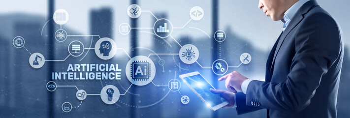 Artificial Intelligence Nanotechnologies Business Technologies concept. Futuristic background