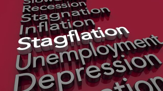 Stagflation Recession Inflation Stagnation Economic Slowdown Period Words 3d Animation