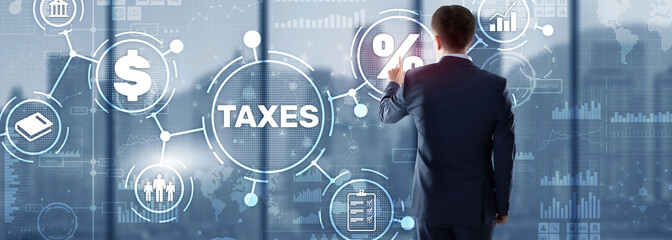 Concept of taxes paid by individuals and corporations such as VAT, income tax and property tax....