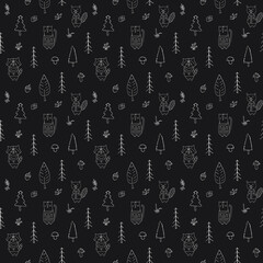 Naklejka premium Cute animals Seamless pattern. Cartoon Animals in forest background. Vector illustration