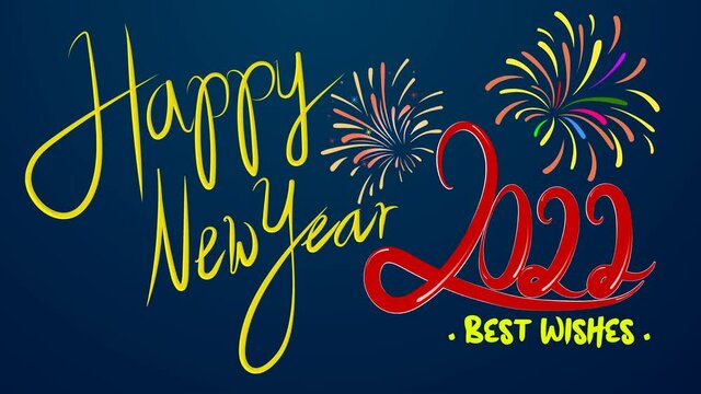 Happy New Year 2022 simple animation greeting video fireworks