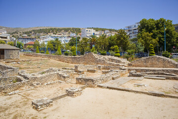 Fototapeta na wymiar Ruins of a 5th century synagogue in Saranda, Albania