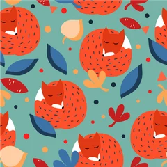 Wall murals Colorful seamless pattern with fed fox