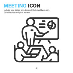 Meeting icon vector with outline style isolated on white background. Vector illustration presentation sign symbol icon concept for business, finance, industry, company, apps, web and all project