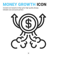Money growth icon vector with outline style isolated on white background. Vector illustration growing sign symbol icon concept for business, finance, industry, company, web, apps and project