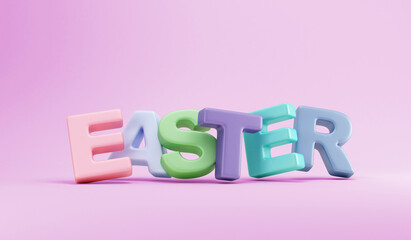 Happy Easter Color Text Symbol on pink studio background