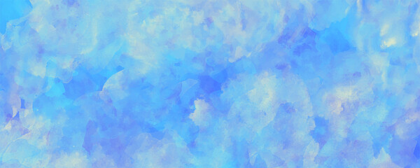 Vector watercolor art background. Hand drawn blue abstract vector illustration for cover, interior decor and other users. Brush strokes. Christmas backdrop for design. Empty blank. Sky. Clouds.