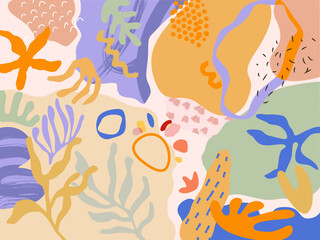 Collage abstract colourful cut out background. Trendy Memphis texture.