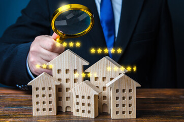 Surveyor evaluates property. Evaluation of hotels and tourist places. Search for best option to buy...