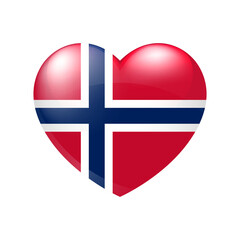 Norway flag in heart. Vector emblem icon. Country love symbol. Isolated illustration eps10