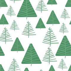 сhristmas Fir tree seamless pattern. new year hand drown firs wrapping paper design, winter holiday decoration, forest background