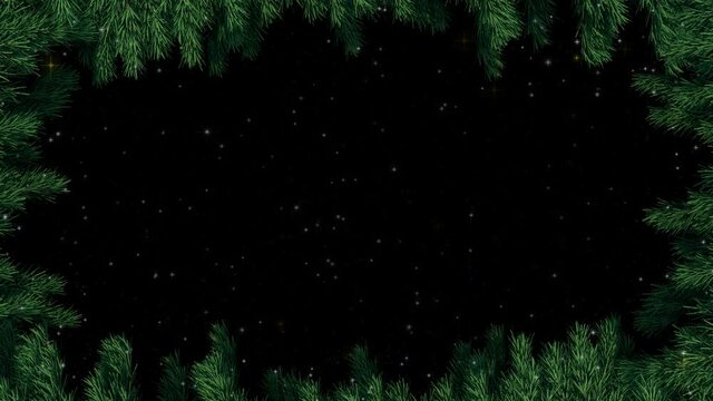 A Christmas frame featuring gently moving winter pine tree branches with sparkling particles in a seamless loop on a transparent alpha channel background for easy drag and drop use!
