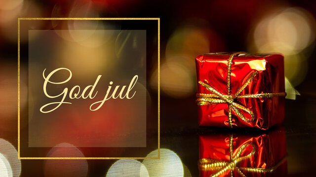 God jul -Boże narodzenie, prezent, życzenia bożonarodzeniowe