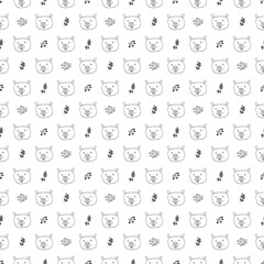 Cute Beaver Seamless pattern. Cartoon Animals in forest background. Vector illustration