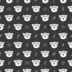 Cute bear Seamless pattern. Cartoon Animals in forest background. Vector illustration
