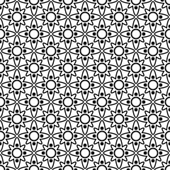 Black-white simple ornament. Vector with black eight-pointed rounded shapes.