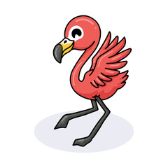 Cute little pink flamingo cartoon posing