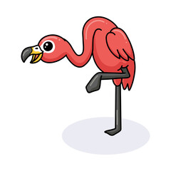 Cute little pink flamingo cartoon posing