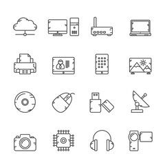 Line computer and technology icons - vector icon set