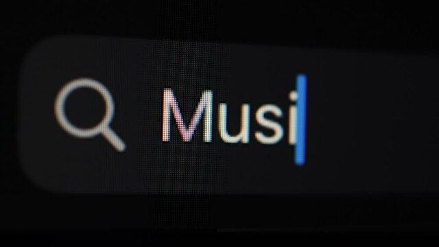 Music inscription in the search bar, 4k video, find music in Internet 