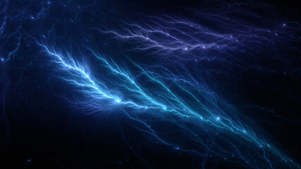 Abstract background, smooth blue lines on a black background