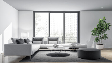 Illustration 3D rendering large luxury modern bright interiors Living room mockup computer digitally generated image