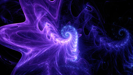 Abstract background, smooth blue lines on a black background