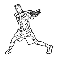stylish man line art playing tennis