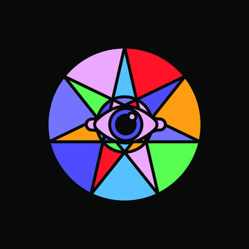 Colorful vector illustration of a heptagram or septogram, a seven-point star. Occult alchemical symbolism of Elven or Fairy Star.