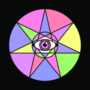 Colorful vector illustration of a heptagram or septogram, a seven-point star. Occult alchemical symbolism of Elven or Fairy Star.