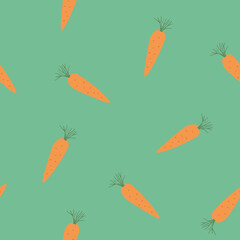 Carrot Vegetables seamless pattern. Vegetarian healthy bio food background, Vegan organic eco products. Vector illustration