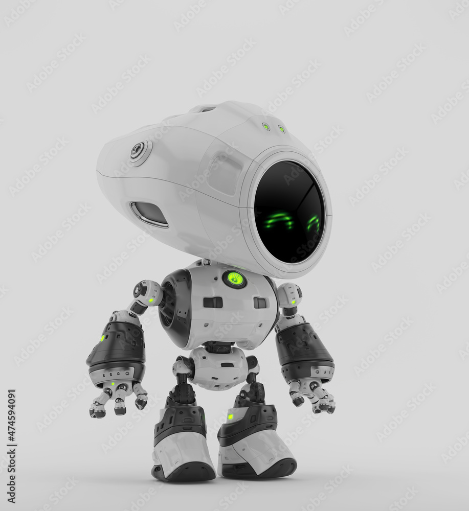 Poster unique silver mod bot, 3d rendering in profile