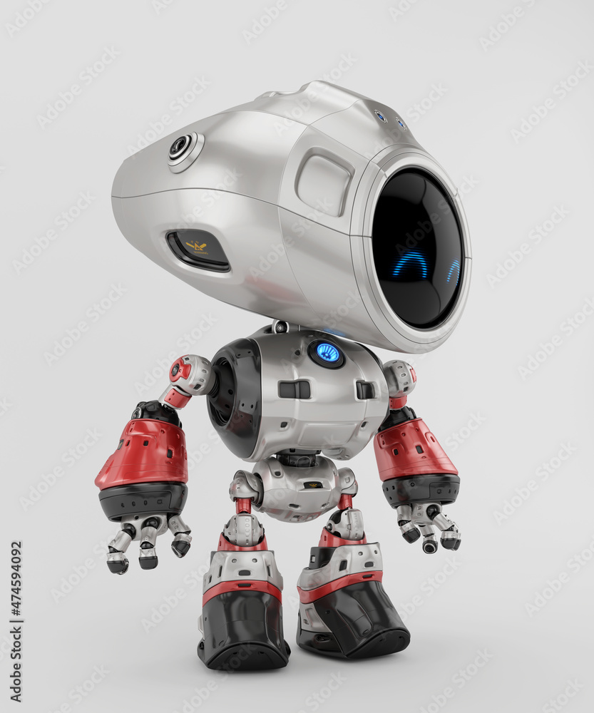 Poster unique silver mod bot, 3d rendering in profile