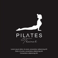 Pilates Woman Silhouette, Girl with Beauty Body and Facial Hair in gym logo design