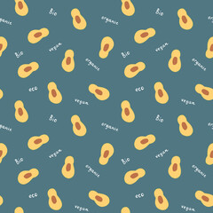Avocado Vegetables seamless pattern. Vegetarian healthy bio food background, Vegan organic eco products. Vector illustration