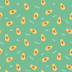 Avocado Vegetables seamless pattern. Vegetarian healthy bio food background, Vegan organic eco products. Vector illustration