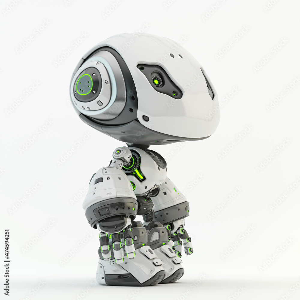 Aufkleber smart robotic character in white 3d render in side angle