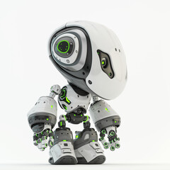 Smart robotic character in white 3d render in side angle