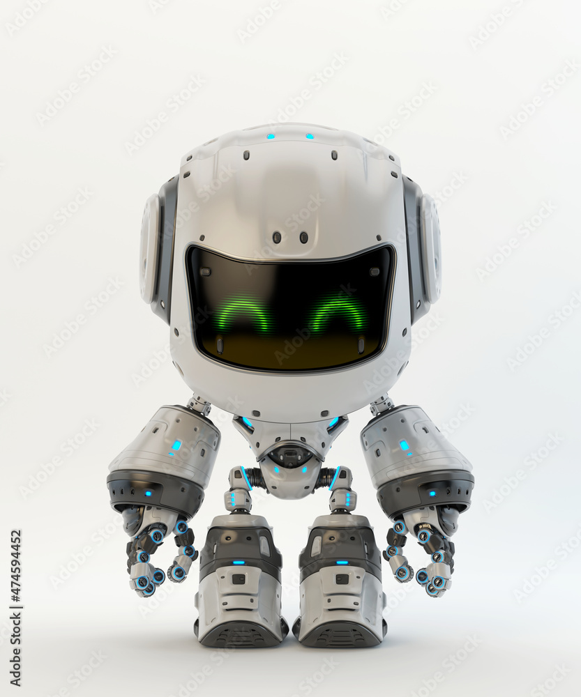 Poster white android robot toy on white background, 3d rendering