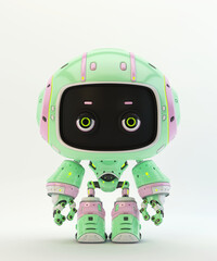 Cute green bot with real eyes and black face 