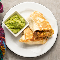 Picadillo burrito with beans and cheese. Mexican food